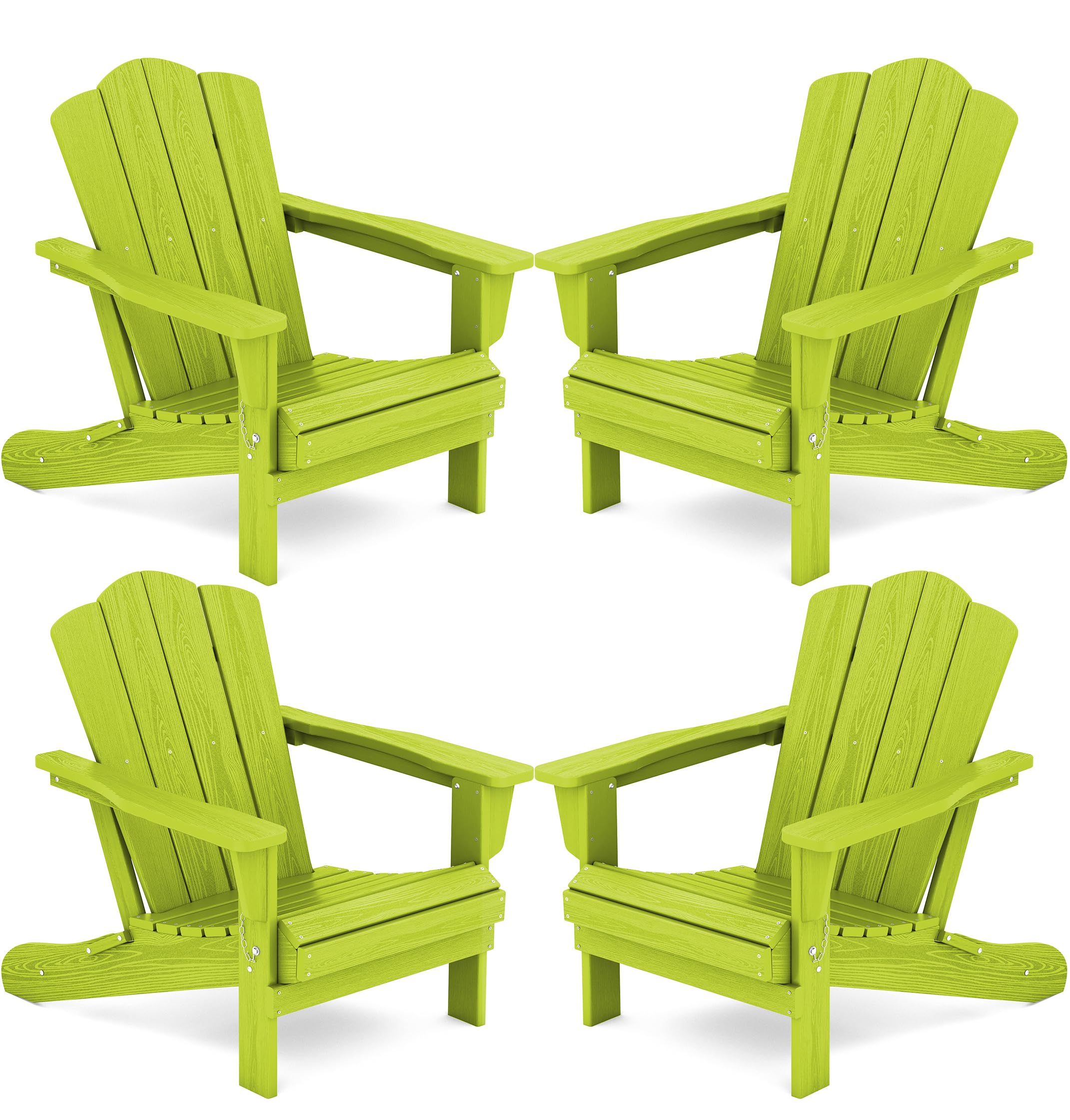 Kingyes Folding Adirondack Chair Set Of 4, Hdpe All-Weather Folding Adirondack Chair -Apple